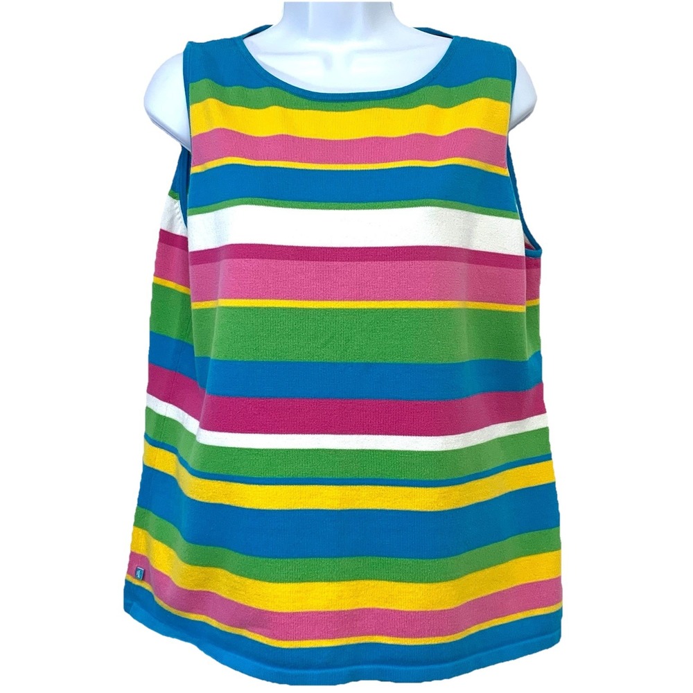 Vtg Lauren Ralph Lauren Striped Rib Knit Sleeveless Top Woman XL Stretch Rainbow